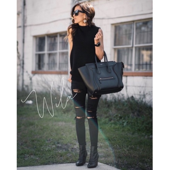 black distressed skinny jeans slit ripped - Picture 1 of 4